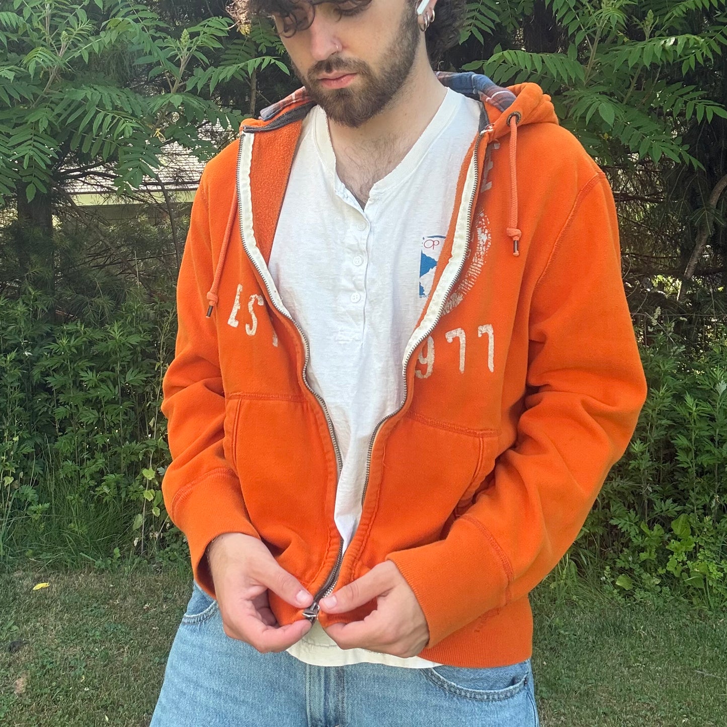 Orange & Blue Plaid Zip Up