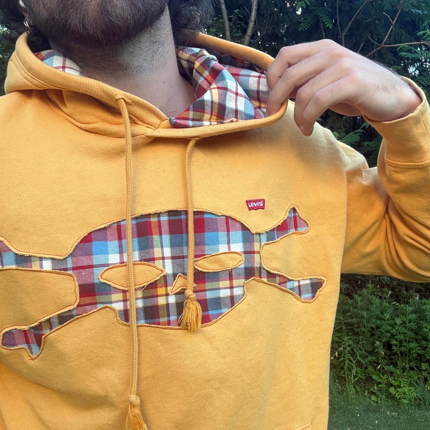 Yellow Levis Plaid Skull Hoodie