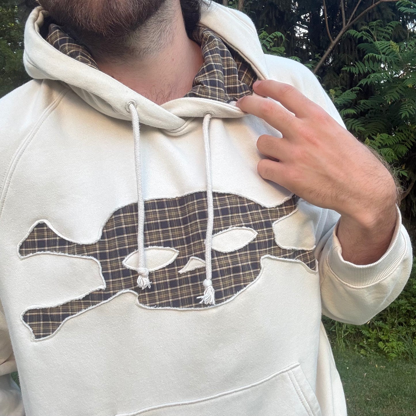 Beige Plaid Skull Hoodie