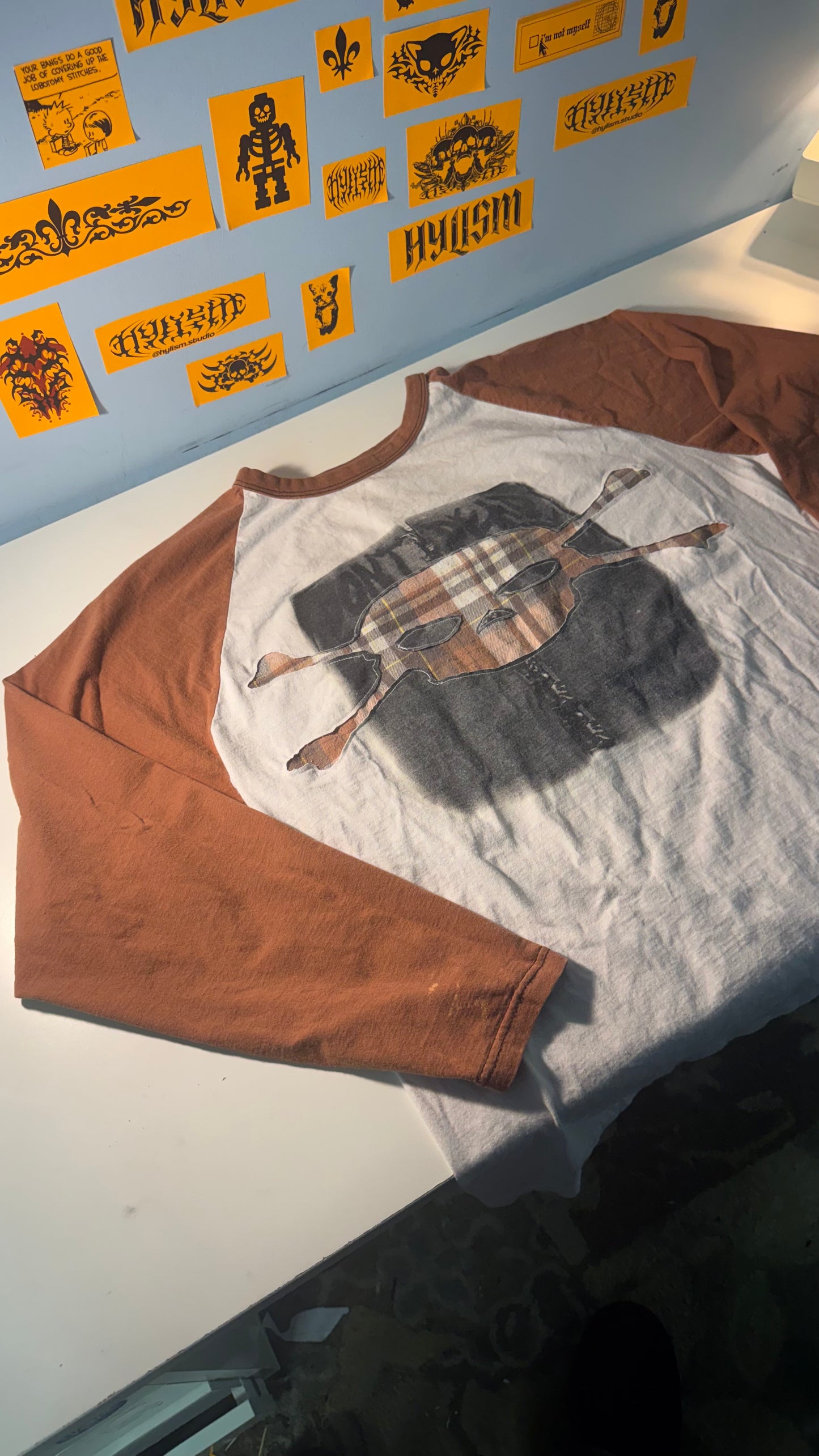 Orange Plaid Skull Long Sleeve