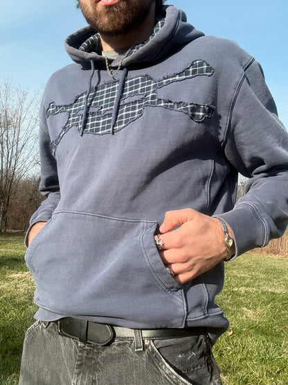 Distressed Blue Plaid Skull Hoodie
