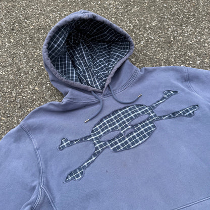 Distressed Blue Plaid Skull Hoodie