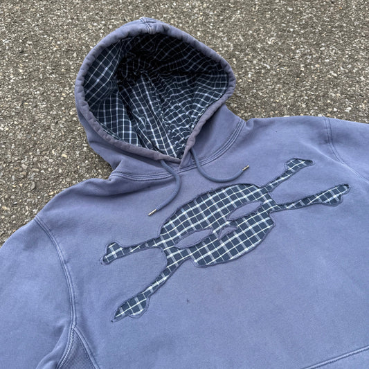 Distressed Blue Plaid Skull Hoodie