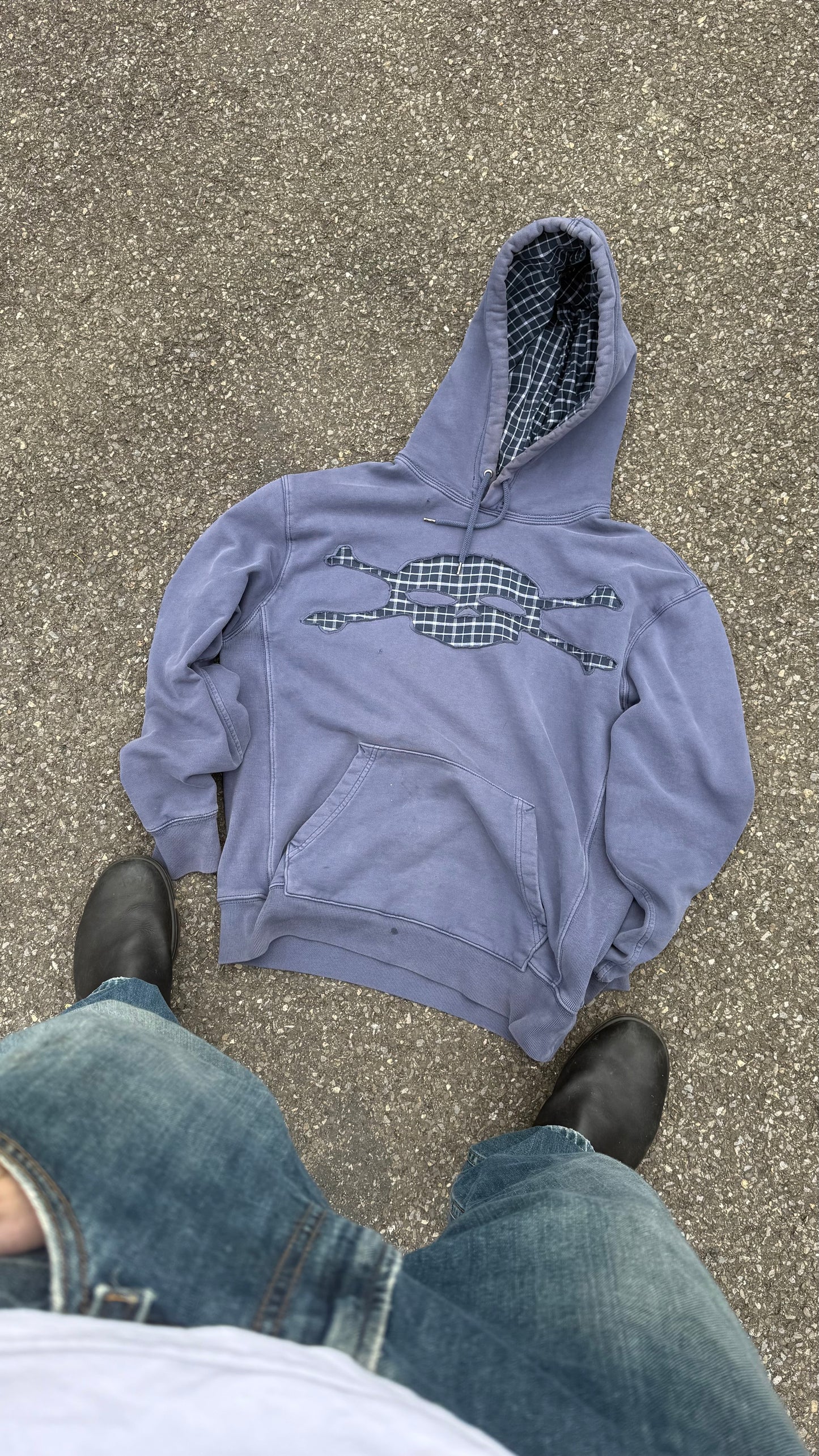Distressed Blue Plaid Skull Hoodie