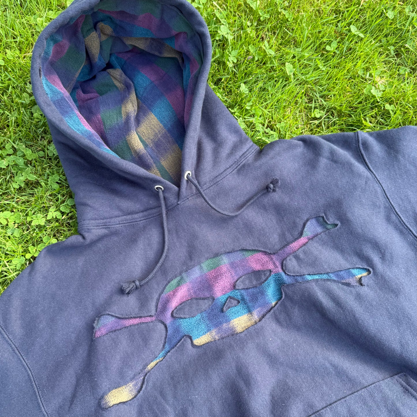 Dark Blue Plaid Skull Hoodie