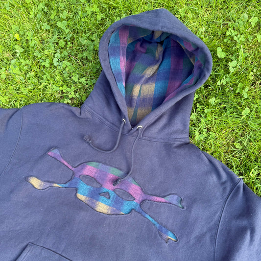 Dark Blue Plaid Skull Hoodie