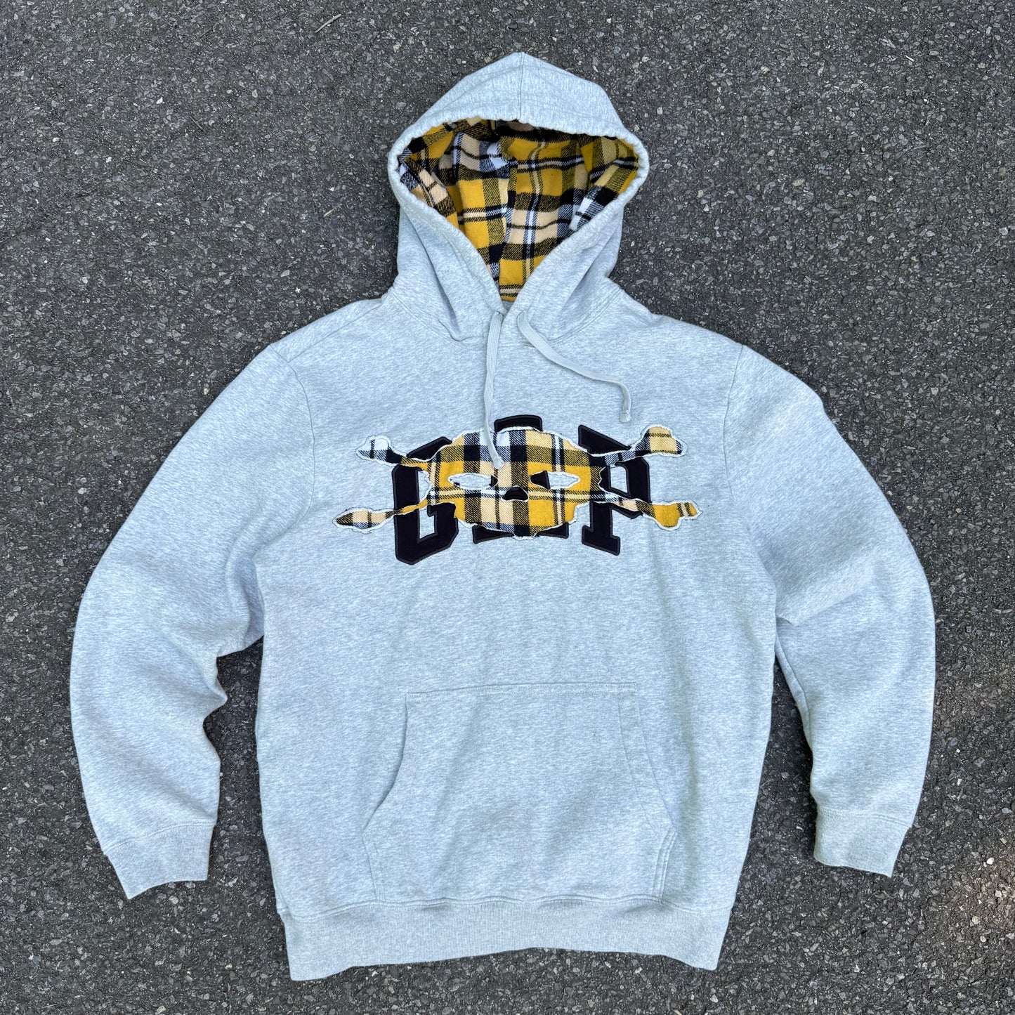 Grey & Yellow Plaid Skull Hoodie