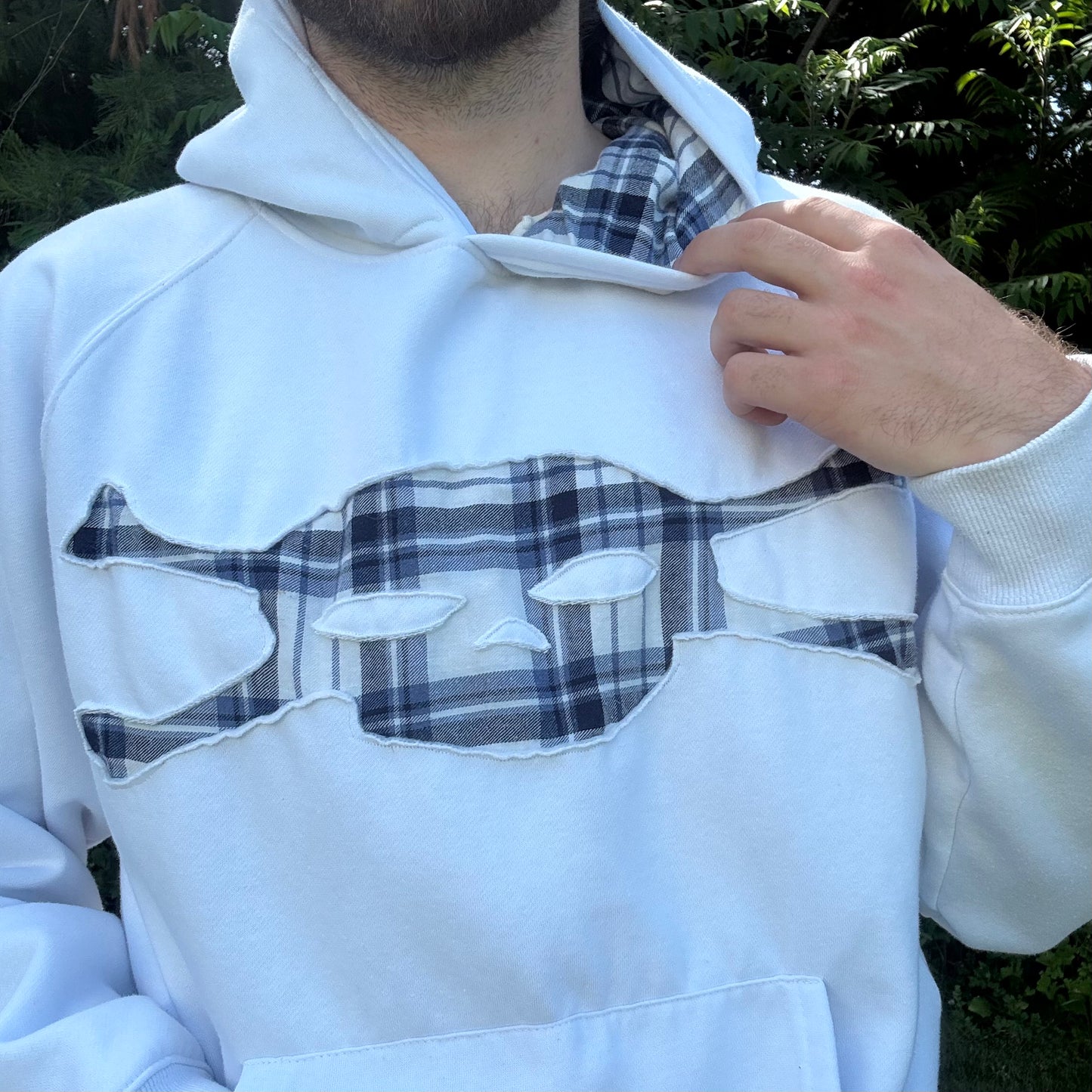 White & Blue Plaid Skull Hoodie