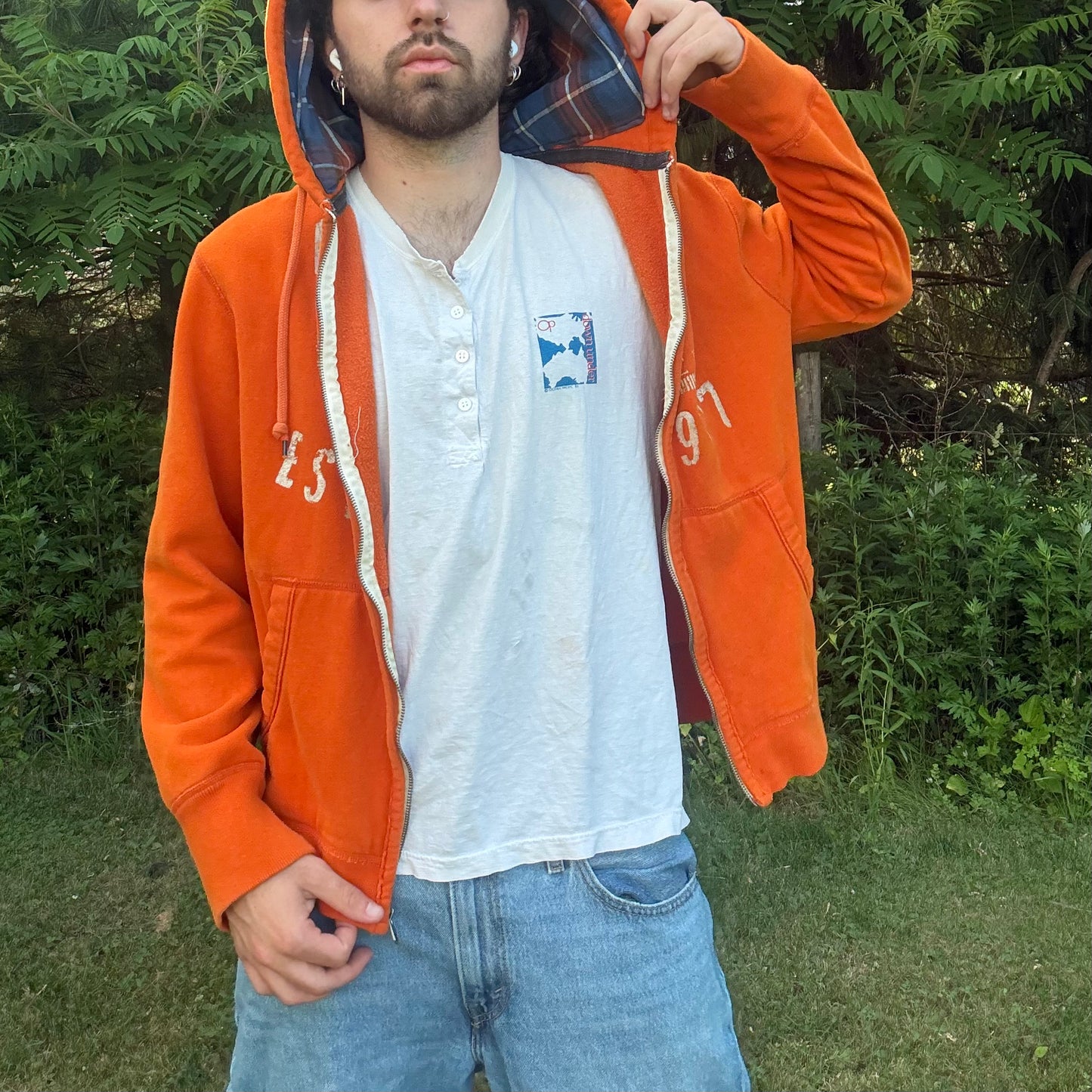Orange & Blue Plaid Zip Up