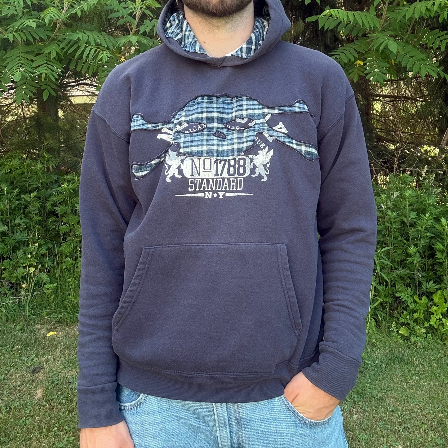 Light Blue Plaid Skull Hoodie