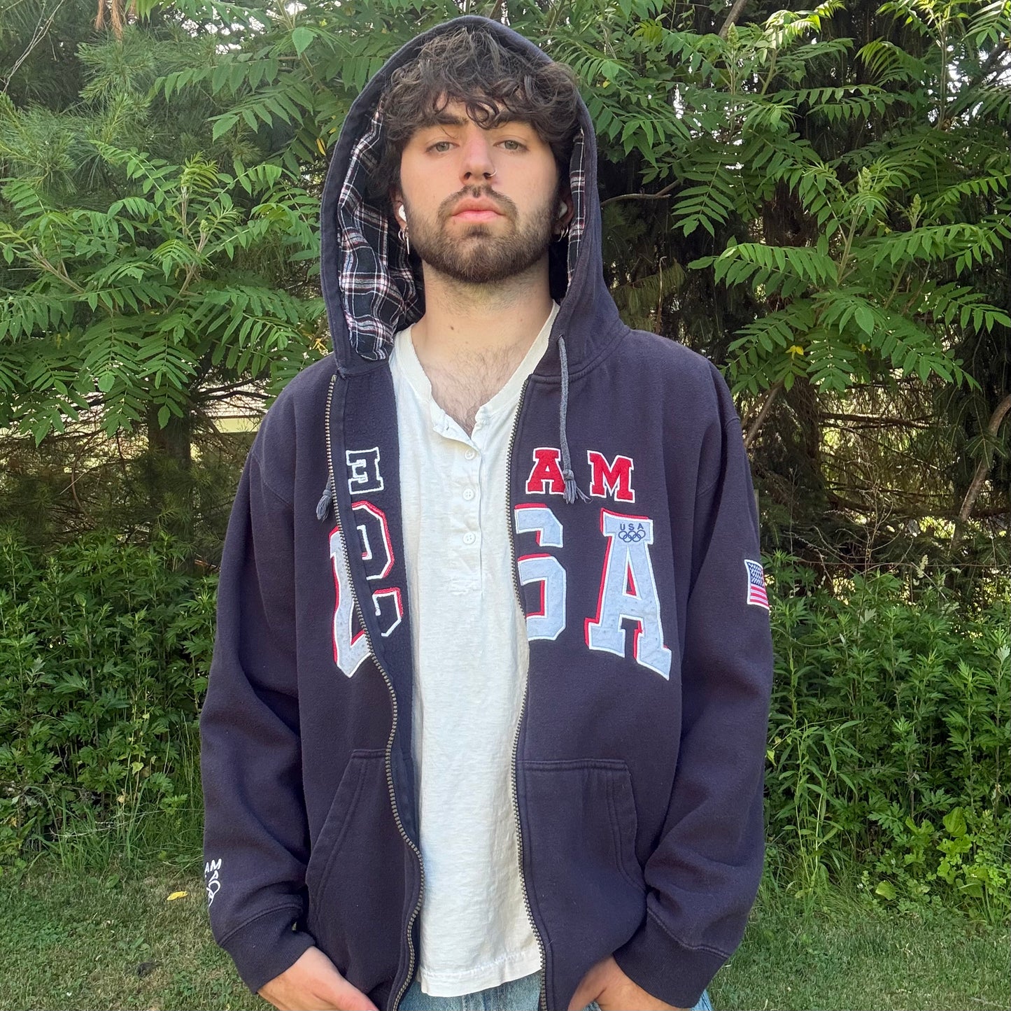 USA Plaid Hood Zip Up