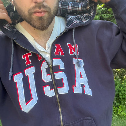USA Plaid Hood Zip Up