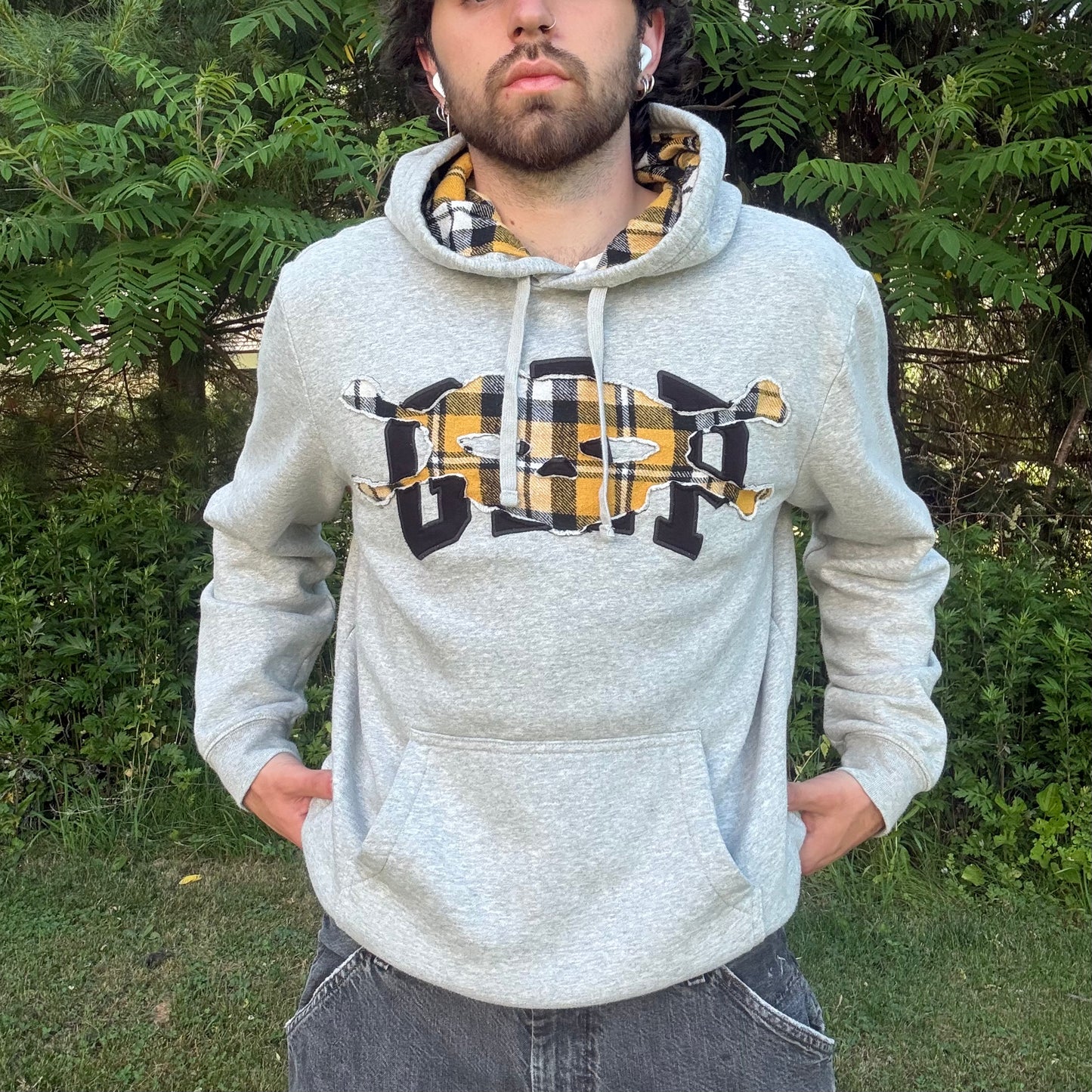 Grey & Yellow Plaid Skull Hoodie
