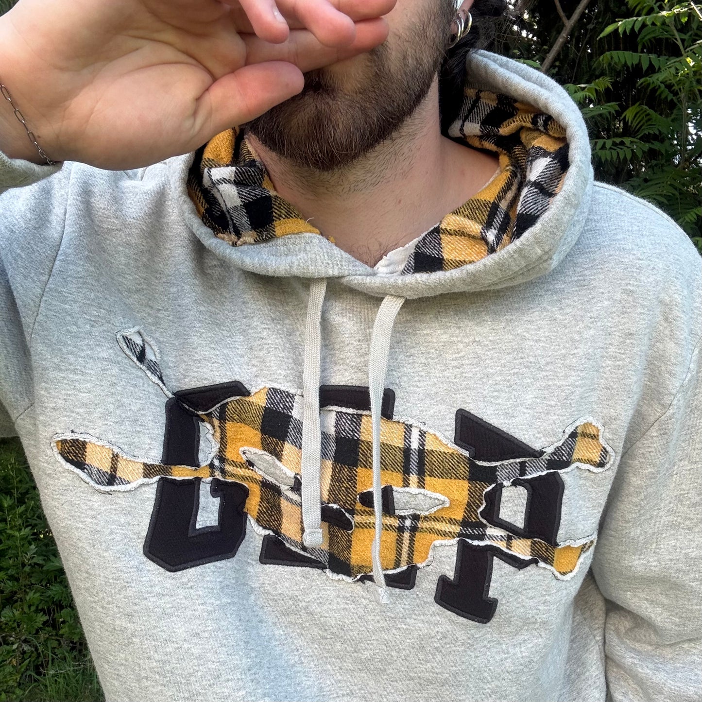 Grey & Yellow Plaid Skull Hoodie