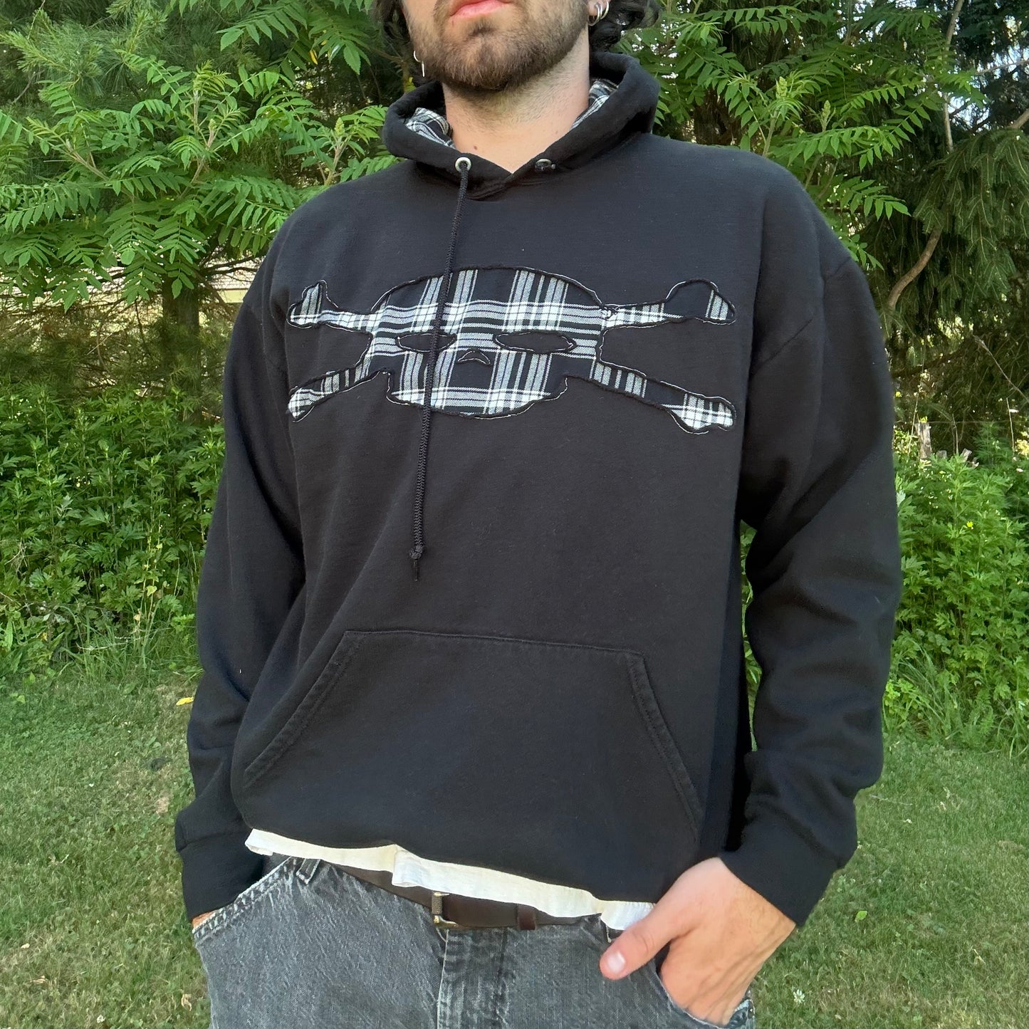 Black & White Plaid Skull Hoodie