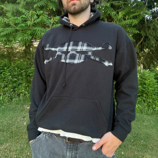 Black & White Plaid Skull Hoodie