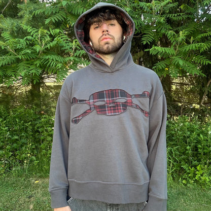 Grey & Red Plaid Skull Hoodie