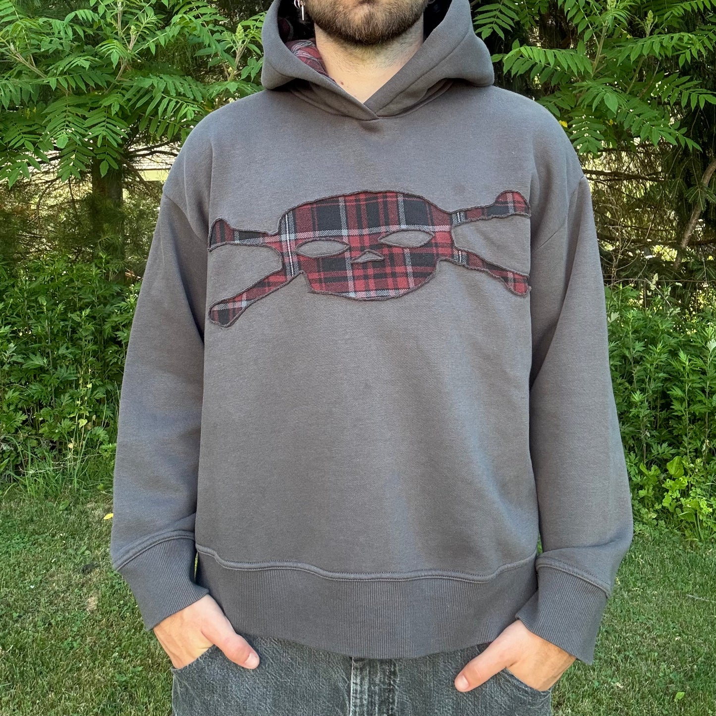 Grey & Red Plaid Skull Hoodie