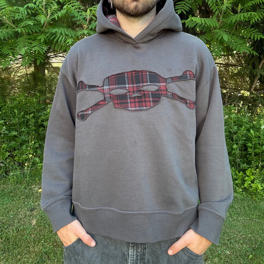 Grey & Red Plaid Skull Hoodie
