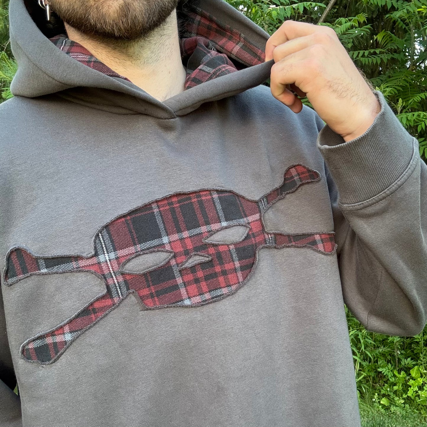 Grey & Red Plaid Skull Hoodie