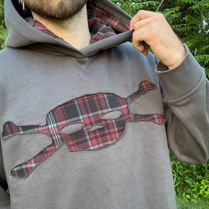 Grey & Red Plaid Skull Hoodie