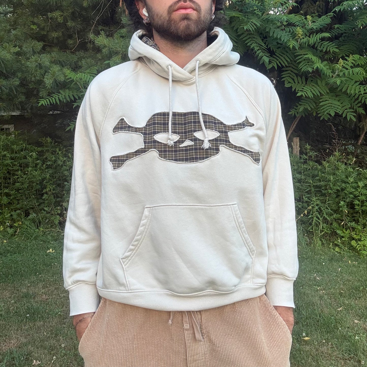 Beige Plaid Skull Hoodie