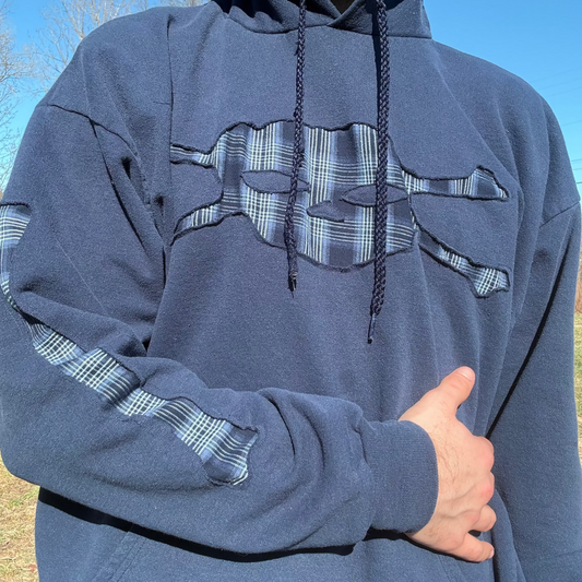 Blue Plaid Skull Hoodie