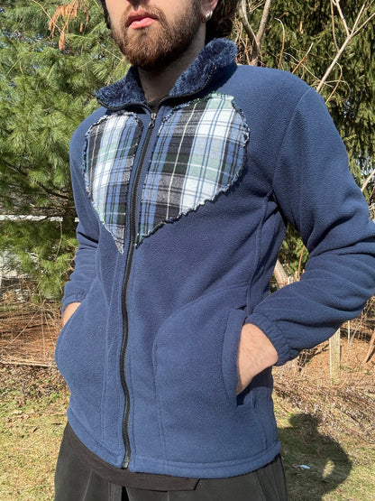 Plaid Heart Fur Zip-up