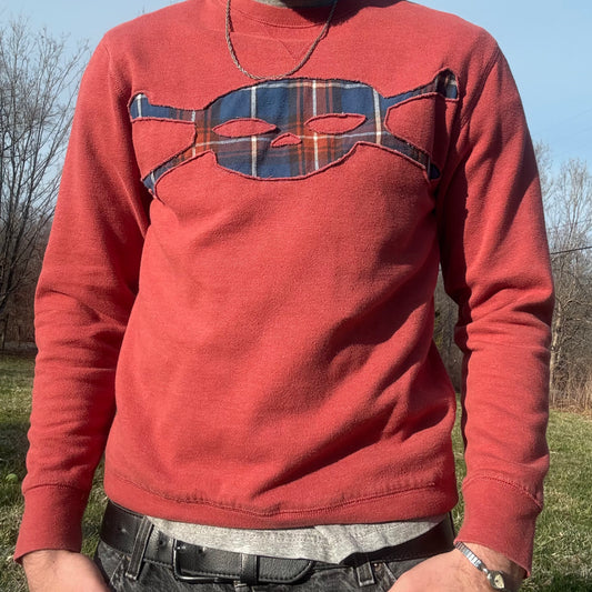 Orange Plaid Skull Crewneck