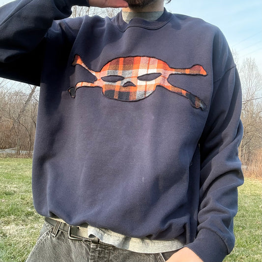Blue Plaid Skull Crewneck
