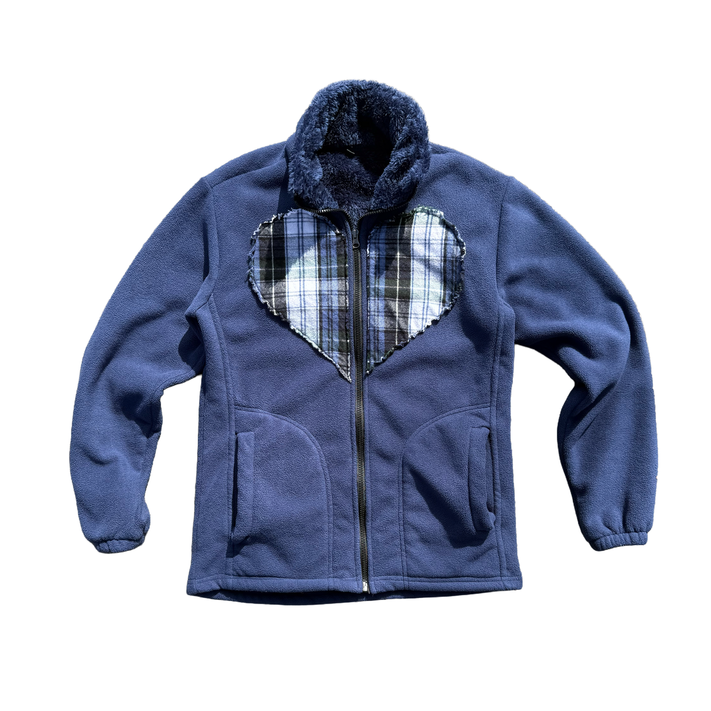 Plaid Heart Fur Zip-up